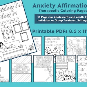 Anxiety Affirmations Coloring Pages - Adolescent Teen and Adult Worksheet Printable for Mental Health, School Guidance, Group Therapy