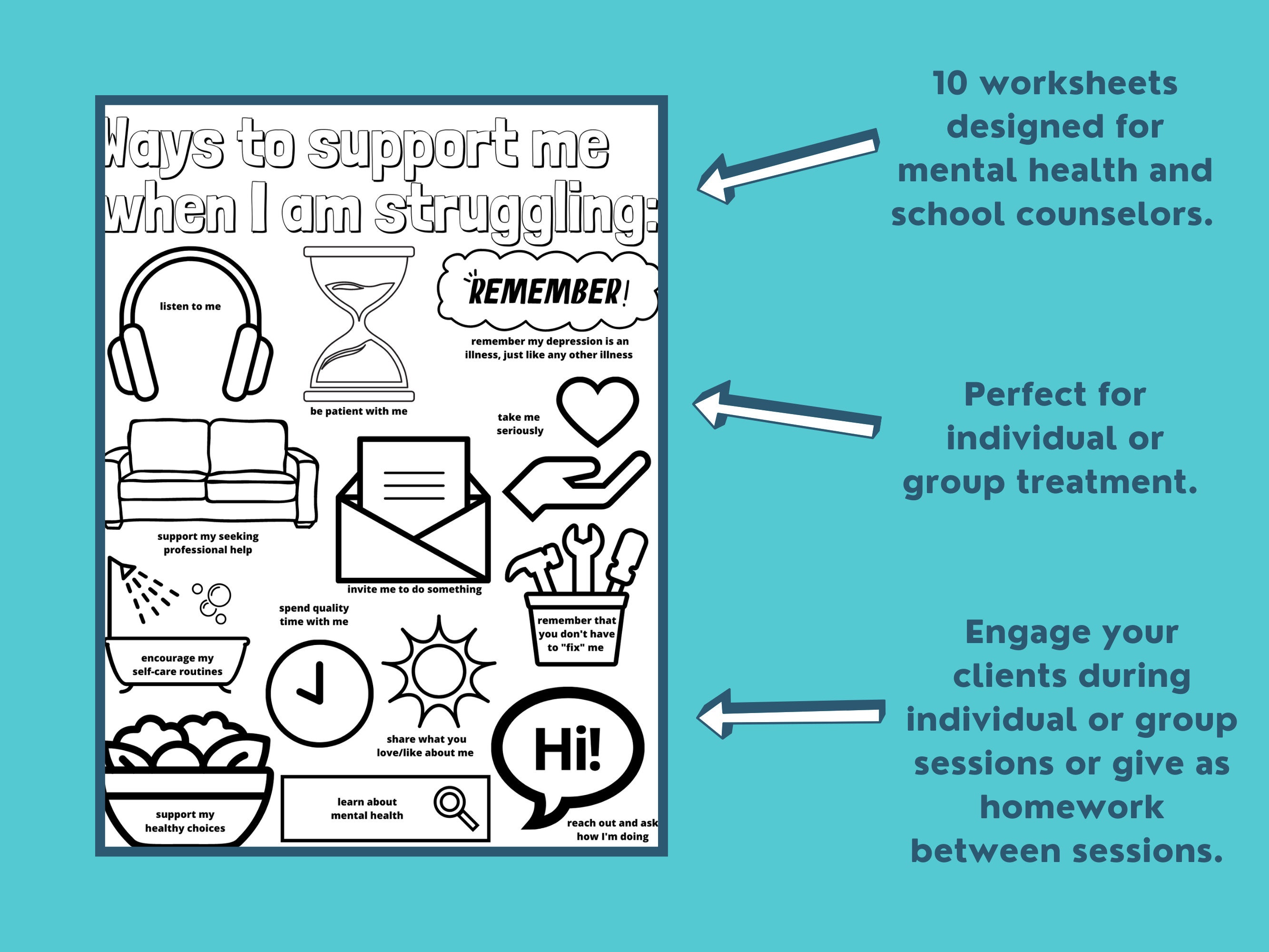 Depression Therapy Worksheets Tween Adolescent Teen Mental - Etsy