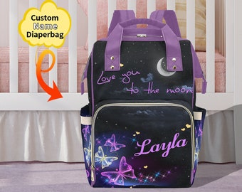 Personalized Butterfly Diaper Bag Backpack, Large Capacity