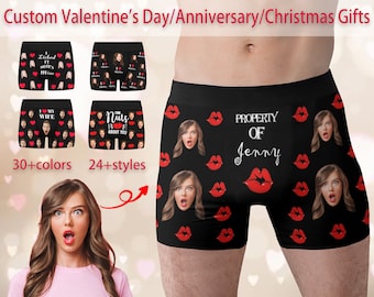 Custom Funny Property Of Kiss Boxer Briefs,Personalized Photo Gift for Boyfriend/Husband,Custom Men underwear,Valentine's Day Gift