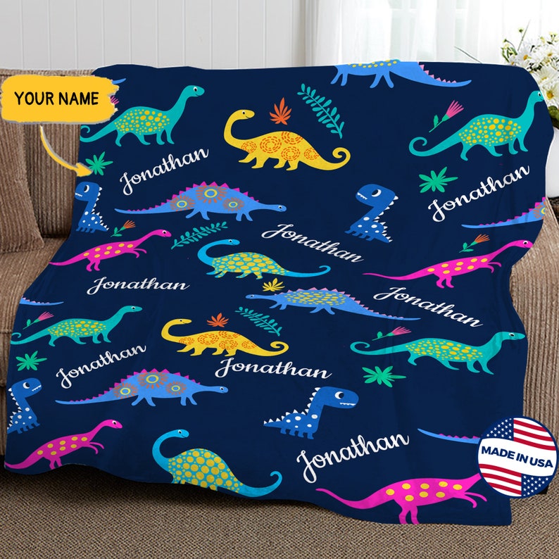 Personalized Dinosaur Blanket for Kids Boy Girl Gift custom Etsy