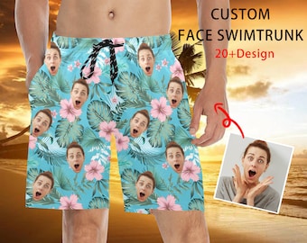 Personalized Face Swim Trunks, Custom Beach Shorts for Men