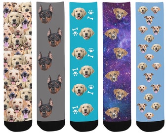 Chaussettes personnalisées pour visage de chien pour hommes, chaussettes personnalisées pour animaux de compagnie avec visage/photo/nom, cadeau de chaussettes drôles pour les amoureux des animaux de compagnie, cadeau d'anniversaire pour lui