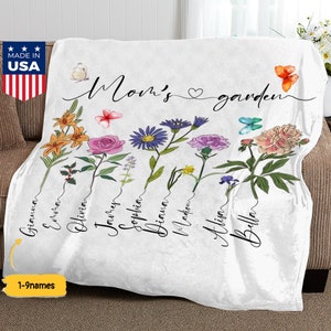 Custom Mom's Garden Blanket,Mom Blanket with Kids Name,Custom Birth Flower Blanket,Gift for Mom from Daughter/Son,Mother's Day Gifts for Mom