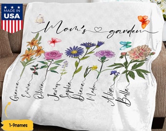 Custom Mom&#39;s Garden Blanket,Mom Blanket with Kids Name,Custom Birth Flower Blanket,Gift for Mom from Daughter/Son,Mother&#39;s Day Gifts for Mom