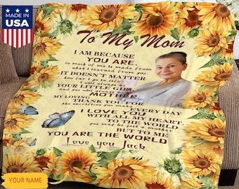 Personalized Letter Blanket Gift for Mom, Custom Photo Blanket