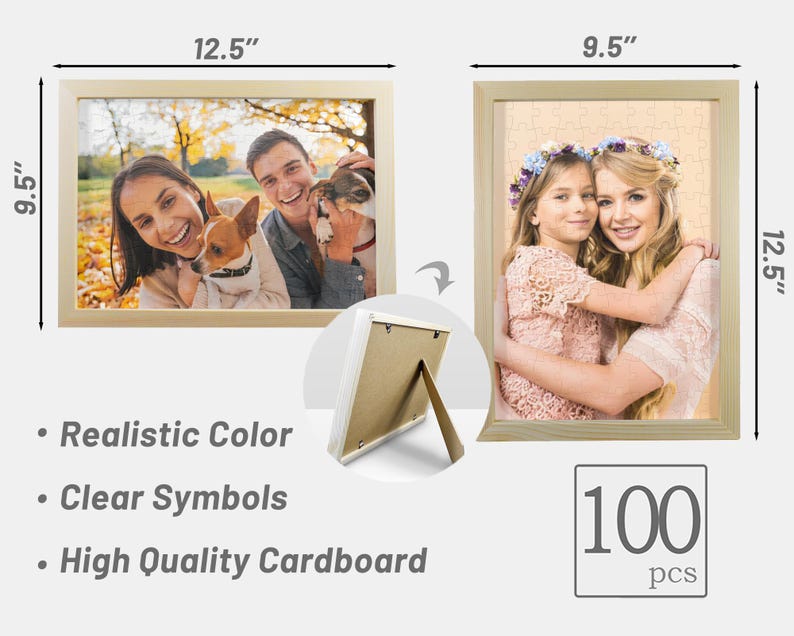 May include: Two framed images of people. The first image shows a couple and a dog in a park. The second image shows two girls hugging. Both frames are 9.5 inches by 12.5 inches. The text "100 pcs" is visible in the bottom right corner.