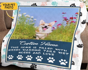 Personalized Pet Photo Blanket, Custom Dog Memorial Gift