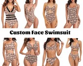 Custom Face Swimsuit Personalize Bachelorette Swimsuit Women Swimsuit Bride bathing Suit Bachelorette Squad bathing suit Plus Size Swimsuit