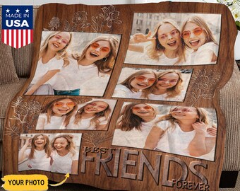 Custom Photo Collage Fleece Blanket, Friend Gift