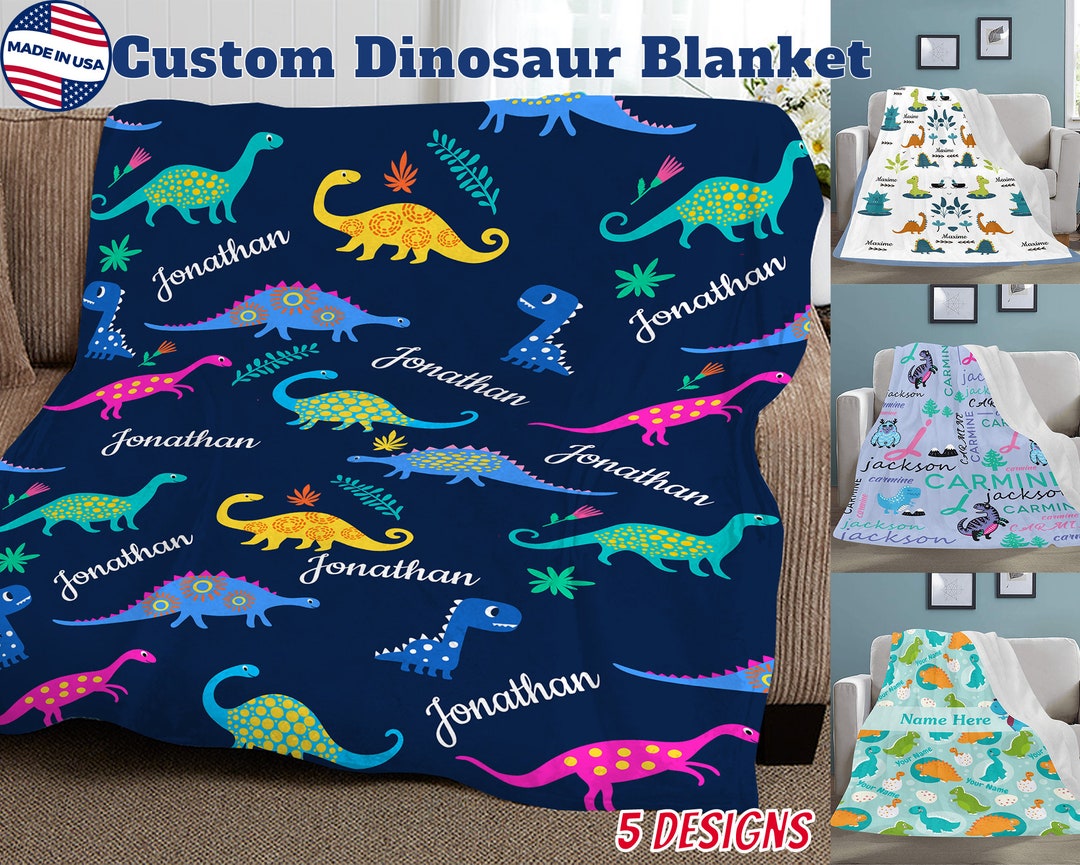 Personalized Dinosaur Blanket for Kids Boy Girl Gift ,custom Name