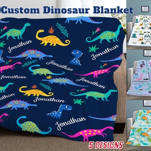Coperta di dinosauro personalizzata per bambini, regalo per maschietti e femminucce, coperta con nome personalizzato, coperta in pile per bambini piccoli, regalo per baby shower.