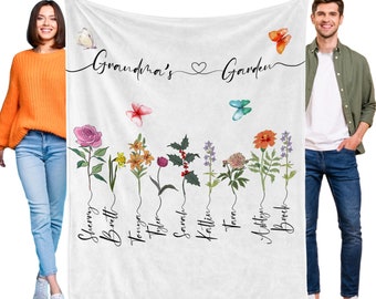 Custom Birth Flower Blanket, Personalized Mom's Garden Blanket