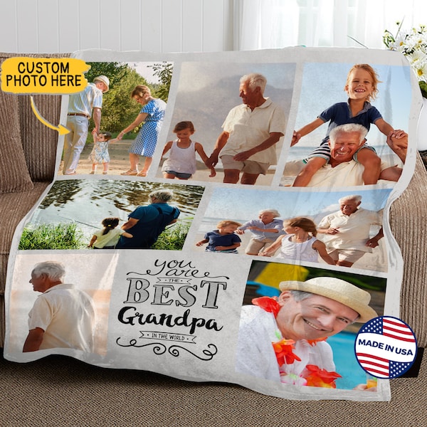 Best Grandpa Blanket Personalized,Custom Photo Blanket,Picture Blanket,Fleece Blanket,Grandparent Blanket,Gift from Grand kids for Papa,Nana