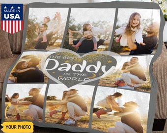 Custom Photo Collage Blanket, Personalized Family Portrait Gift for Dad