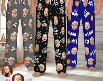 Custom Face Pajama Pants, Personalized Photo Pjs, Fathe's Day Gifts for Him
