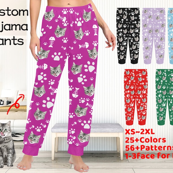 Pantalon de pyjama personnalisé, pyjama personnalisé avec photo de chat, pantalon de pyjama chat personnalisé, pyjama avec tête d'animal de compagnie, pyjama personnalisé, cadeaux de Noël/anniversaire pour lui