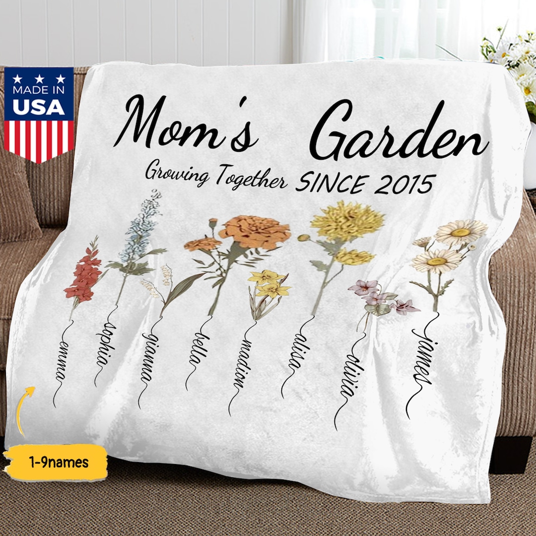 Personalized Mom's Garden Blanket,mom Blanket With Kids Name,mother's