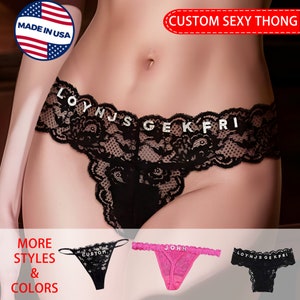 Personalized Thong With Name,Custom Sexy Lingerie,Custom Letter Waist Thong Underwear Bikini,Bridal Gift Anniversary Gift for Her/Girlfriend
