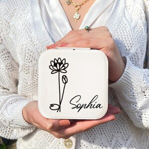 Custom Jewelry Box Travel Jewelry Case Personalized Birth Flower Jewelry Box Bridesmaid Gift Jewelry Box Name Jewelry Box Gifts for Mom,Her image 6