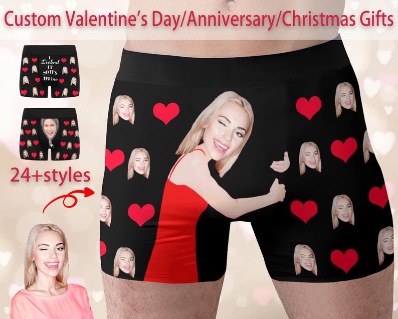 Peut inclure: Boxer noir avec un motif de c&oelig;urs rouges et un visage de femme imprim&eacute; dessus. Le visage de la femme est imprim&eacute; en motif r&eacute;p&eacute;t&eacute; sur le short. Le short a une ceinture blanche et le texte "I Liked It So It's Mine" est imprim&eacute; sur la ceinture.