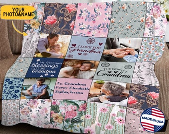 Custom Photo Grandma Blanket, Personalized Throw Blanket, Grandparent Gift