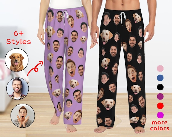 Custom Face Pajama Pants, Personalized Photo Pjs, Christmas Gift for Family
