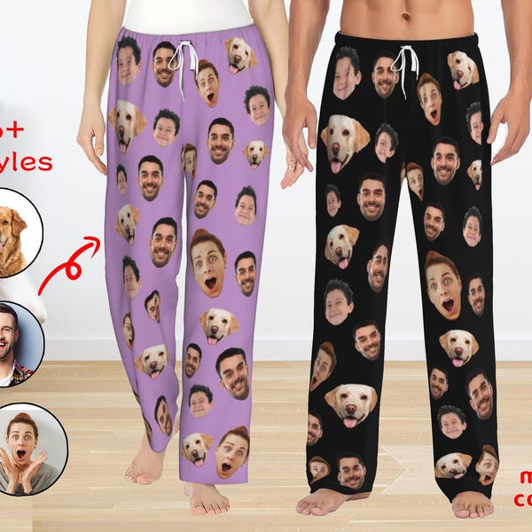 Custom Face Pajama Pants, Personalized Photo Pjs, Christmas Gift for Family
