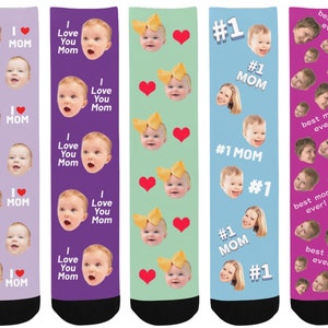 Muttertagsgeschenk-Socken, benutzerdefinierte Gesichtssocken mit Text - benutzerdefinierte Foto-Socken, Bildersocken, benutzerdefiniertes Geschenk für Mama, ich liebe dich Mom-Gesichtssocken