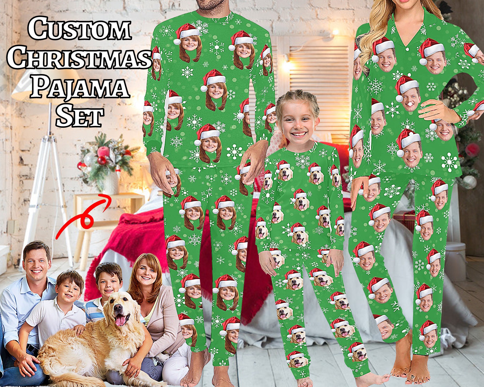 Custom New Green Matching Pajamas Set Christmas Pajamas for Family