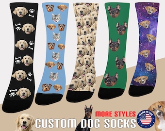 Custom Pet Photo Socks, Personalized Dog Cat Face Socks
