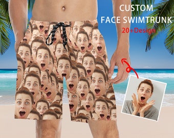 Custom Face Swim Trunk,Personalized Beach Shorts,Beach Board Shorts with Face for Men,Hawaiian Tropical Shorts,Birthday Gift for Him,Dad