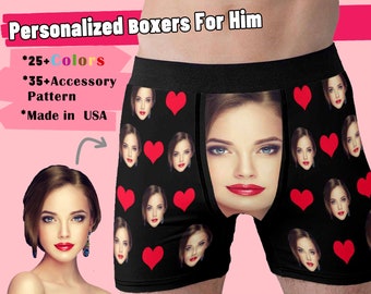 Custom Face Boxer,Personalized Face Underwear,Photo Gift for Boyfriend Husband Face Underwear Men Boxer Brief for Him,Christmas Gift for Him