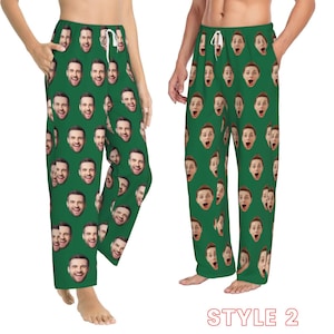May include: Green pyjama trousers with a repeating pattern of faces. The text "STYLE 2" is printed at the bottom of the image.