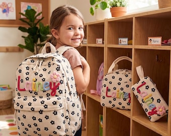 Personalized School Backpack Lunchbag Set -  Back to School Gifts for Kids- Custom Handmade Name Lettering Bag