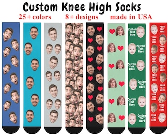 Custom Face Knee High Socks, Personalized Photo Gift For Dad