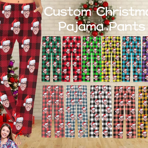 Personalized Christmas Pajama Pants,Custom Plaid Pants Pajamas,Custom Pj Pants,Photo Pajama,Face Pajamas,Christmas Photo Gift For Her Him