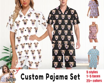 Ensemble personnalisé de pyjama de visage d’animal familier, pyjama personnalisé de couple, Pj personnalisé, pyjama de photo, pyjama de visage, ensemble de pyjama à manches courtes, cadeau d’amoureux d’animal de compagnie à elle, lui