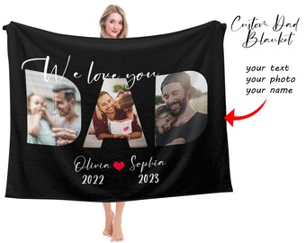 Custom Dad Photo Blanket, Personalized Memorial Gift