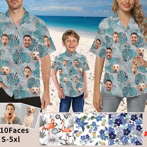 Personalized  Hawaiian Shirts with Pet Face,Hawaiian Shirts for Men,Hawaiian Floral Shirts,Kids Family Matching Group Birthday Wedding Gift