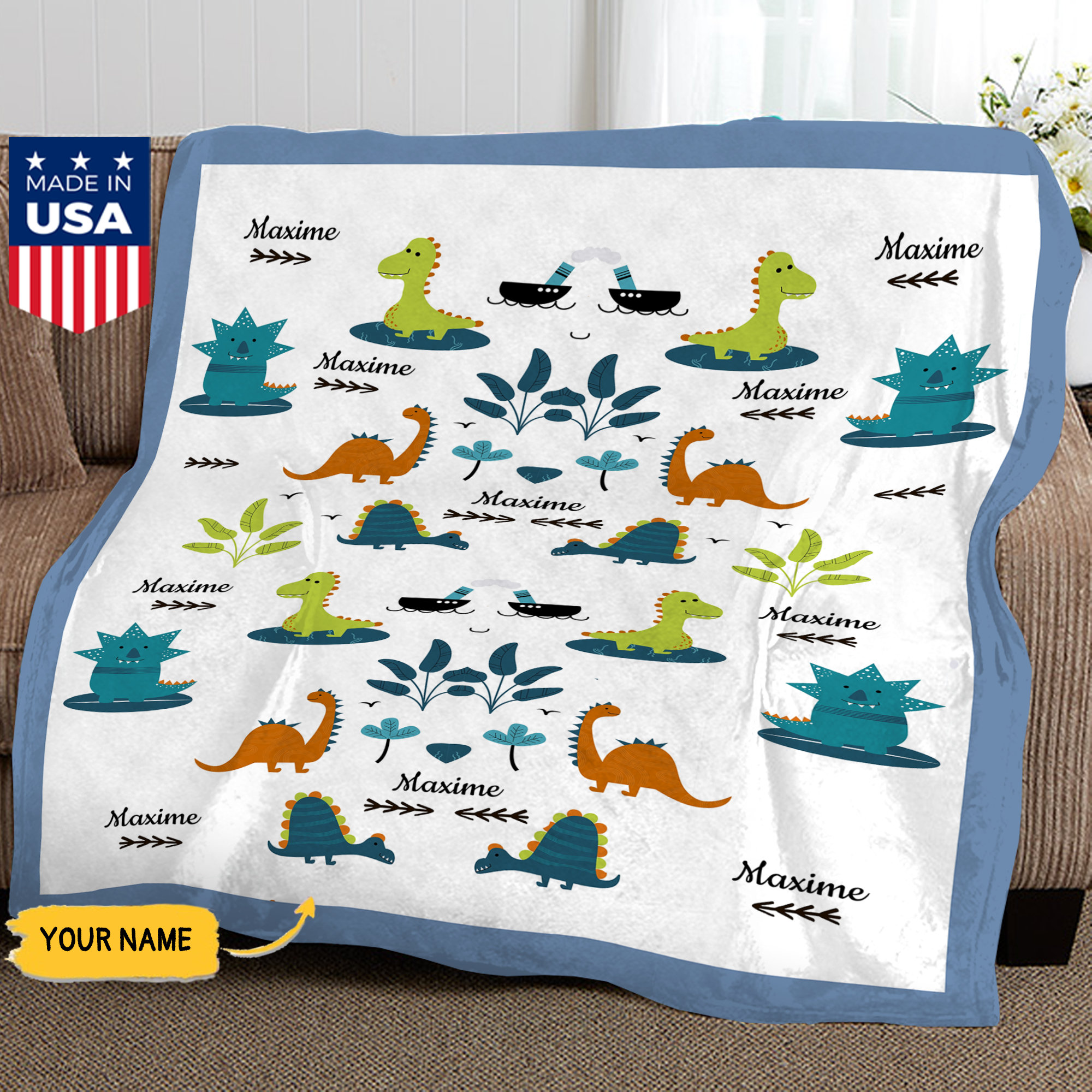 Couverture Polaire Personnalisée Avec Nom Dinosaure - Pour Enfant, Plusieurs Tailles, Douce Et Lavable, Cadeau Idéal - 10
