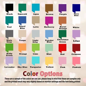 Peut inclure: Un nuancier de 24 couleurs avec le nom de chaque couleur. Les couleurs incluent le noir, l'&eacute;meraude, l'aqua, le brun, le violet, le bleu marine, le bleu sarcelle, le bleu royal, le latte, le m&ucirc;rier, l'orange br&ucirc;l&eacute;, le blanc, le gris ardoise, le taupe, le gris clair, le bleu poudre, le vert de No&euml;l, le lilas, le vert kelly, l'orange, le vert citron, la menthe, le rouge, le cramoisi, la lavande, le bleu ciel, la turquoise, le jaune, le rose et le rose p&acirc;le.