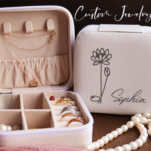 Portagioie personalizzato con fiori di nascita Portagioie personalizzato Portagioie da viaggio Portagioie con nome Portagioie con nome Regali per mamma, lei, ragazze