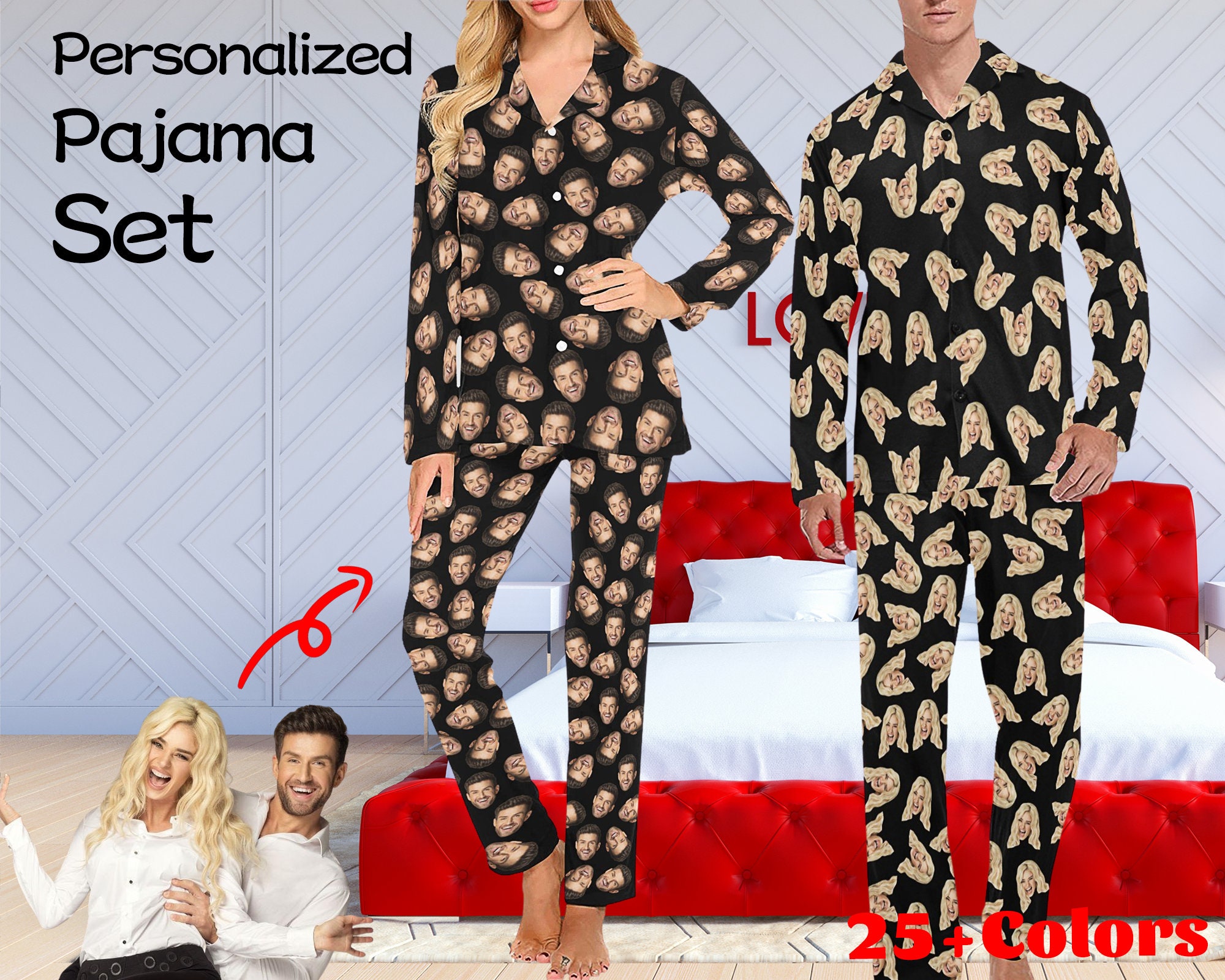Flannel Pajama Set, Classic Pajama Set, Valentine's Day Gift. 