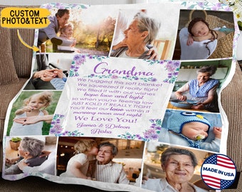 Custom Photo Blanket, Grandma Gift, Personalized Throw Blanket