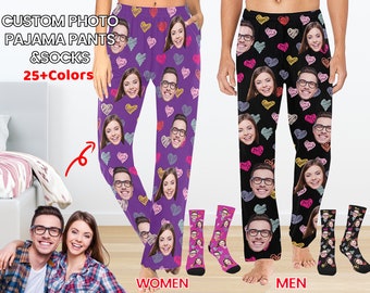 Pantalon pyjama personnalisé avec visage/photo, pyjama visage couple, pyjama photo personnalisé, votre visage sur un pantalon pyjama, cadeau de Noël pour lui et elle