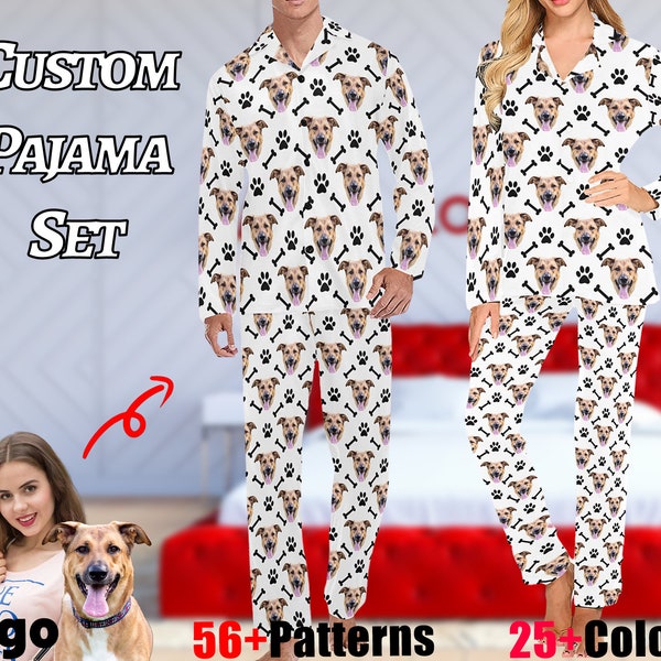 Custom Face Pajamas Set,Personalized Pajama,Christmas Pajama,Pet Photo Pajama,Custom Pjs,Christmas/Valentine's/Anniversary Gift to Pet Lover