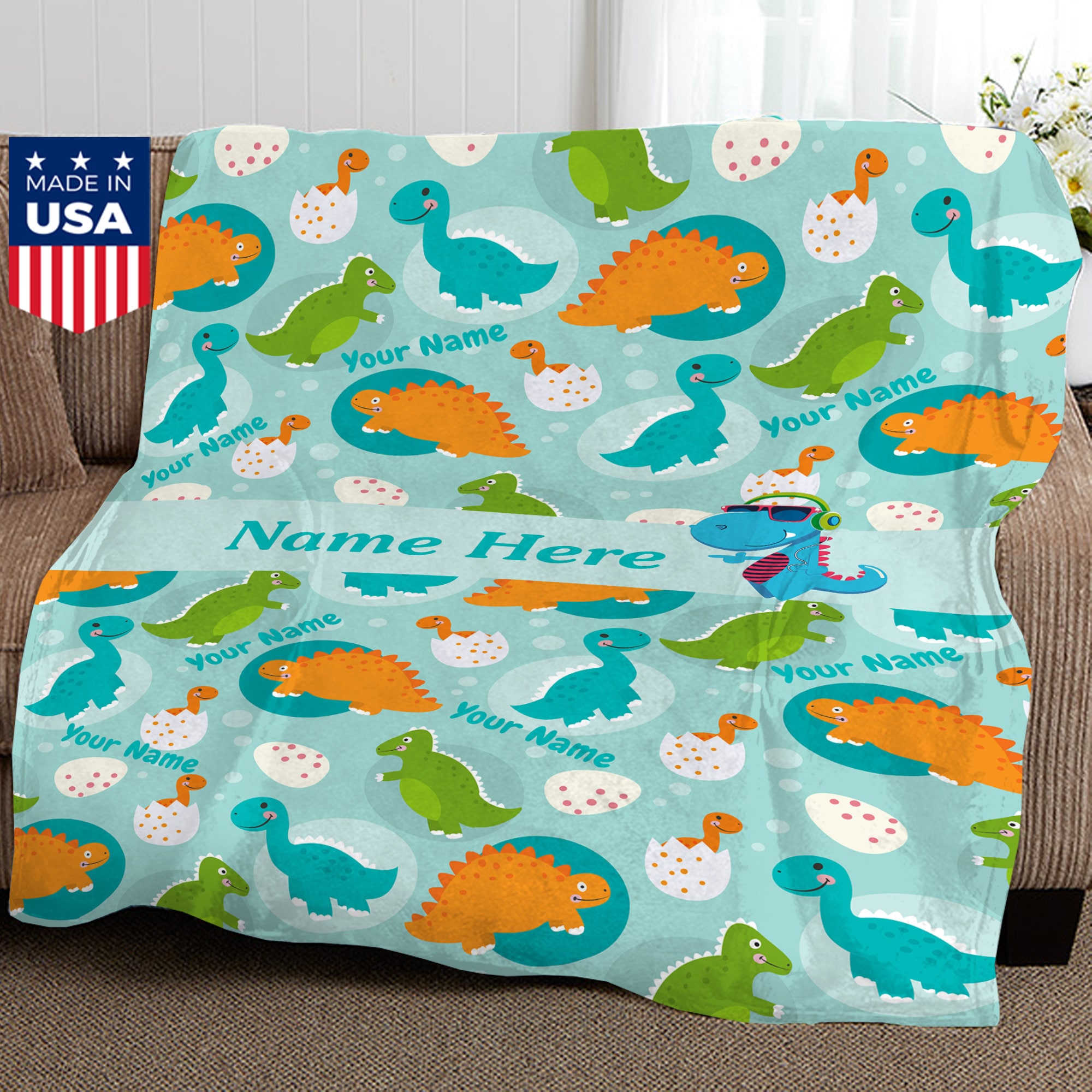 Couverture Polaire Personnalisée Avec Nom Dinosaure - Pour Enfant, Plusieurs Tailles, Douce Et Lavable, Cadeau Idéal - 6