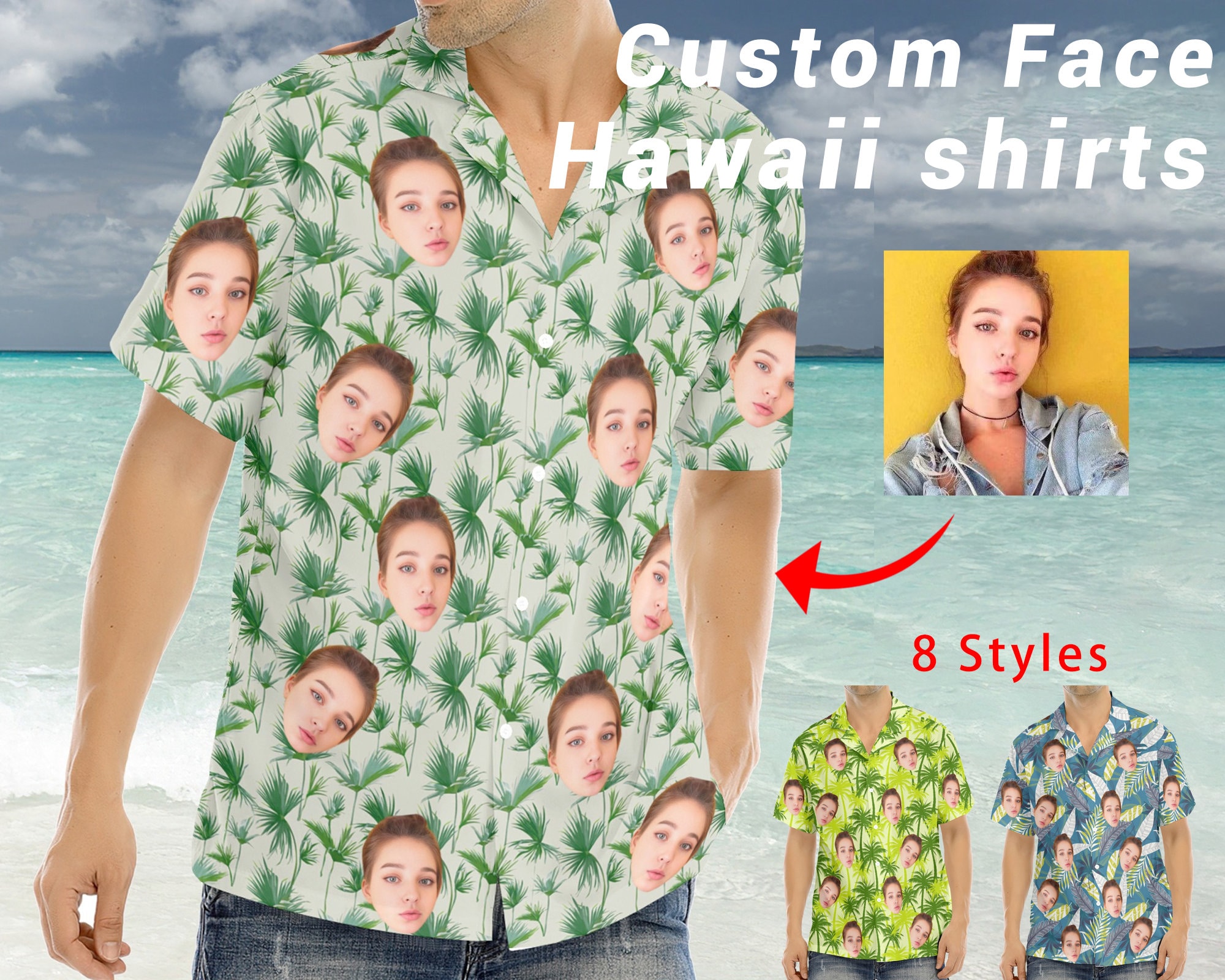 Camicia Hawaiana Personalizzata Con Foto, Aloha Stampata Per Uomo, Donna E Bambino, Tessuto Poliestere Leggero, Per Vacanze Estive E Feste In Famiglia