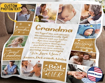 Custom Photo Grandma Blanket, Personalized Fleece Throw